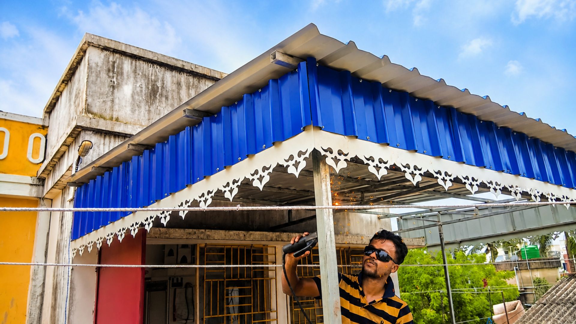 Blue Entrance Roof Shade by Radha Krishna Enterprise